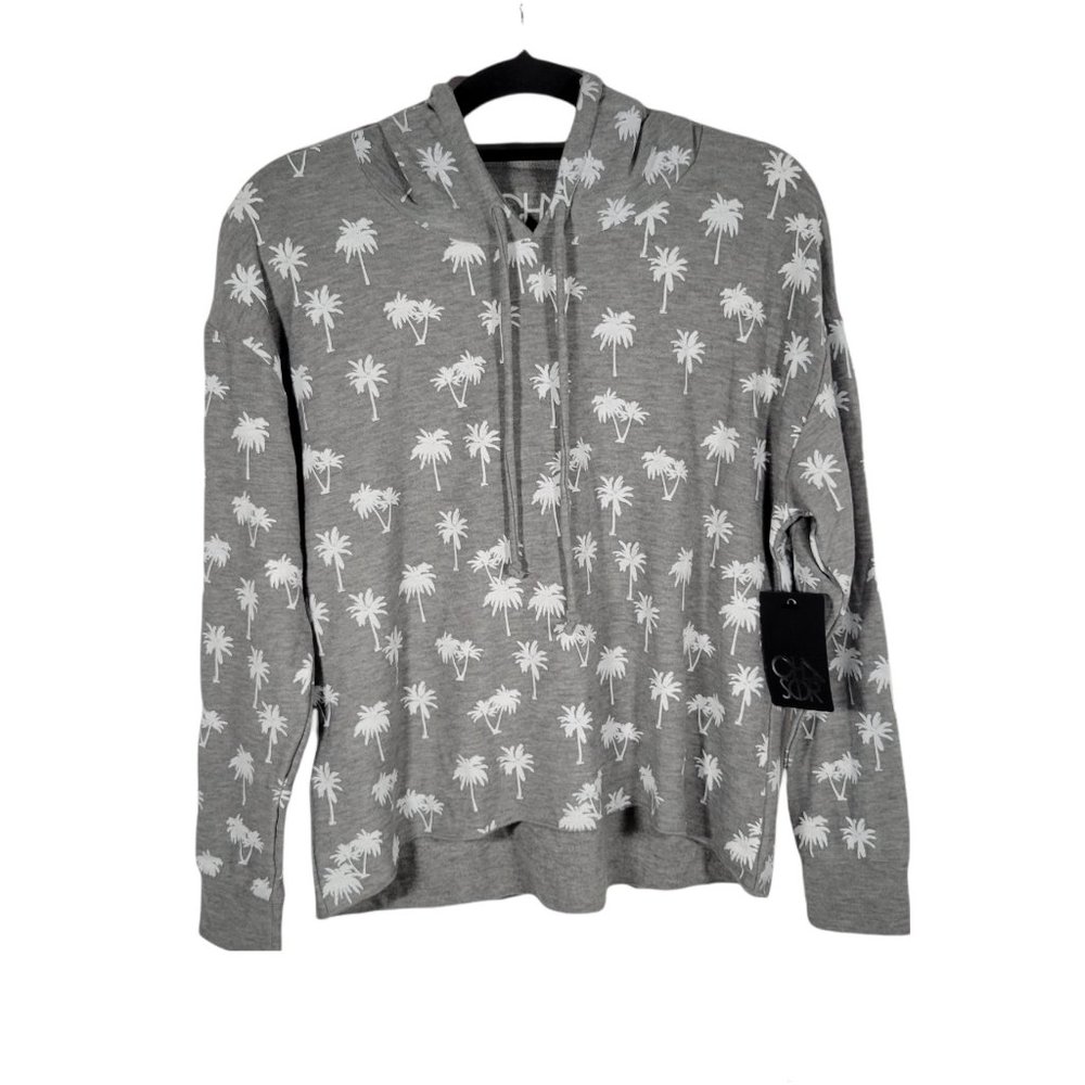 Chaser Palm Trees Crop Hoodie Heather Grey women's
